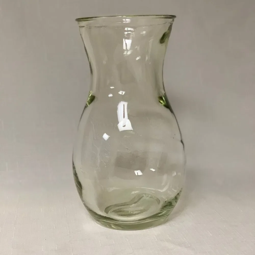 Hand blown Glass Green Tint Flower Vase Custom Crafted Artisan Home Decor Accent